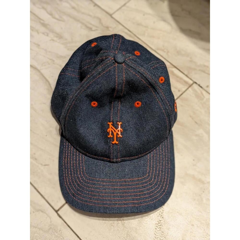 New Era 9twenty New York Mets Denim Baseball Hat W/ 3D Orange Plastic Emblem
